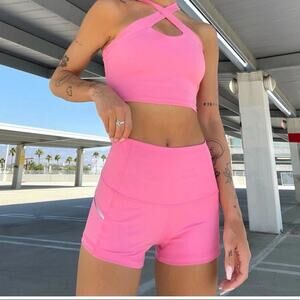 Muses Only One Halter Crop Top And Matching Bike Shorts Pink Size XS